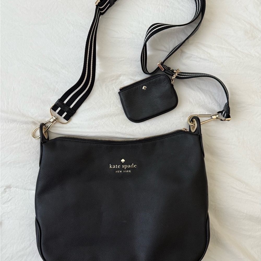 Kate Spade Rosie Black Crossbody Bag with Striped Strap